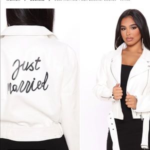 Fashion Nova White Just Married Leather Jacket L